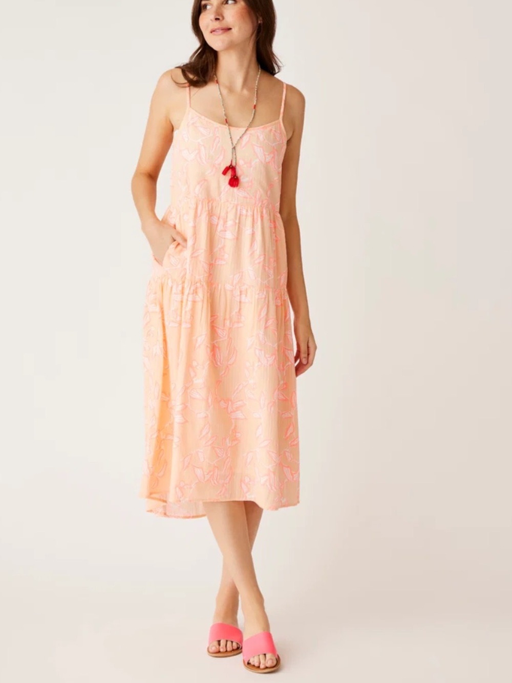 Carve Designs JACEY TEXTURED DRESS Peach Tiered Spaghetti-Strap XS NWT